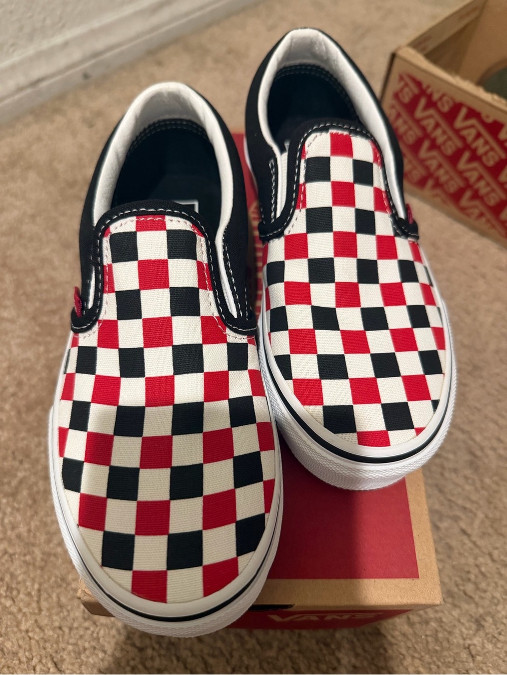 Vans Kids Checkerboard Slip-On Sneakers - Red Black White
